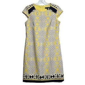 Madison Leigh Women‎ Size 4 Yellow White Blue Zipper Accents Dress Cap Sleeves